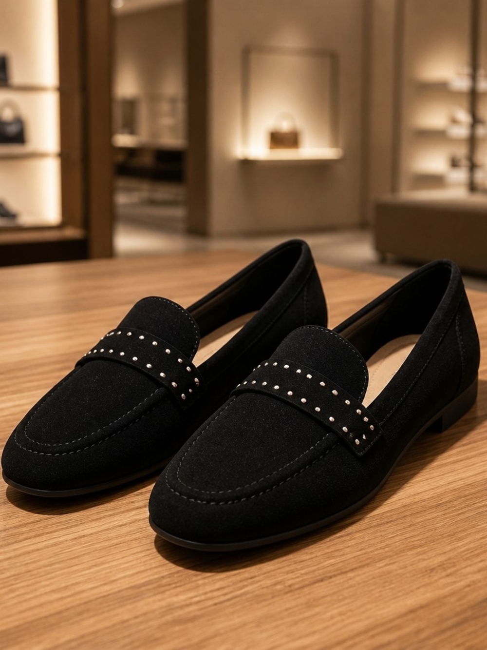 Men's Black Studded Suede Slip-On Loafers